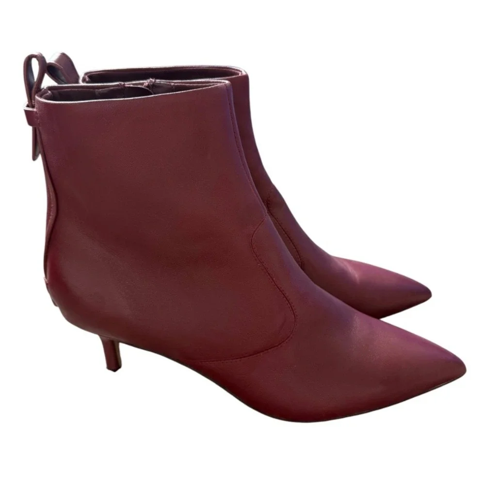 Franco Sarto Kura Kitten Heel Leather Burgundy Ankle Boots Size 9.5